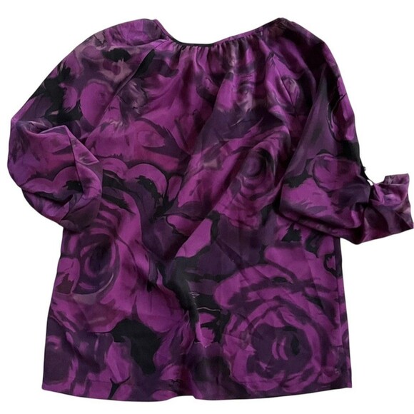 Eight Sixty Bold Floral Purple Blouse Small Y2K Roll Tab 3/4 Sleeve Bloomcore - Picture 2 of 4